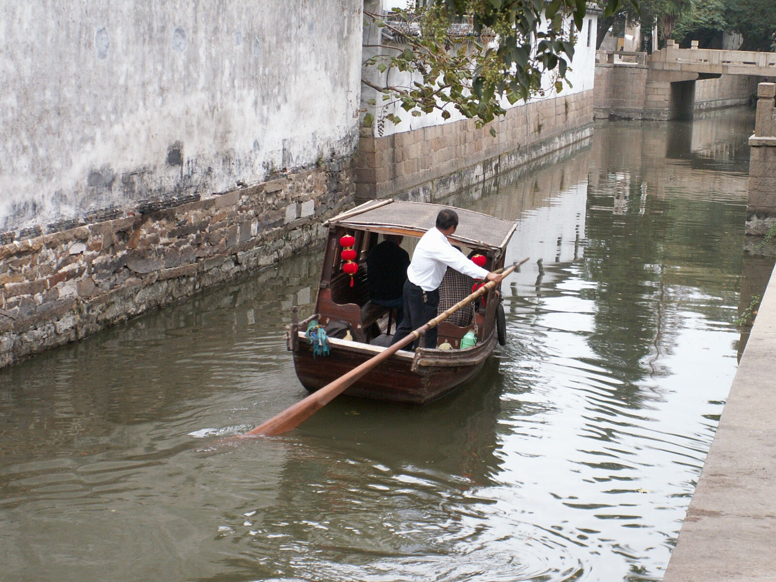 Boat on the canal by Ping Jiang Road in Suzhou, China