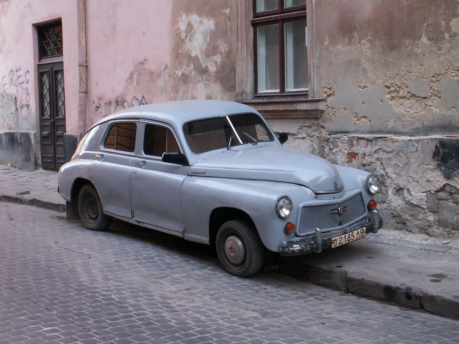 An old car in a back street in Lviv, Ukraine