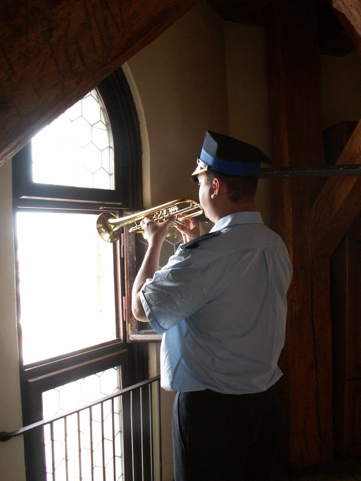 The trumpeter in the church tower in Krakow, Poland