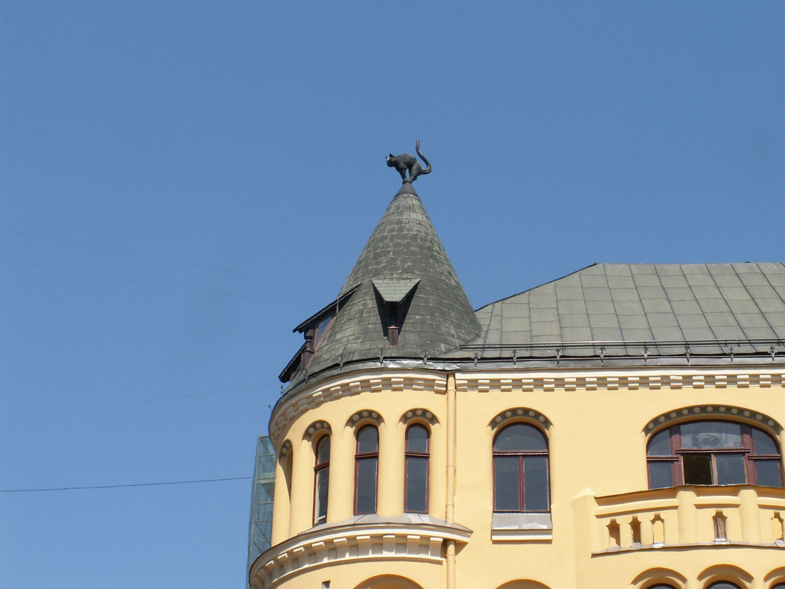 Cat on a roof opposite the Great Guild, on Meistaru Street in Riga, Latvia