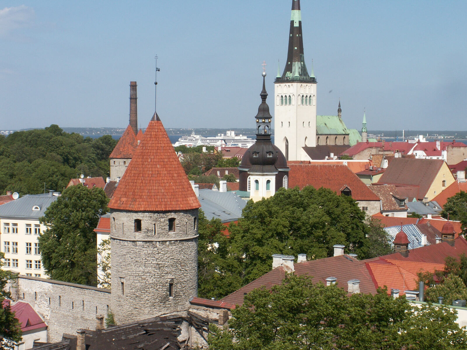 Tallinn city walls and St Olaf's church from Toompea Hill, Estonia