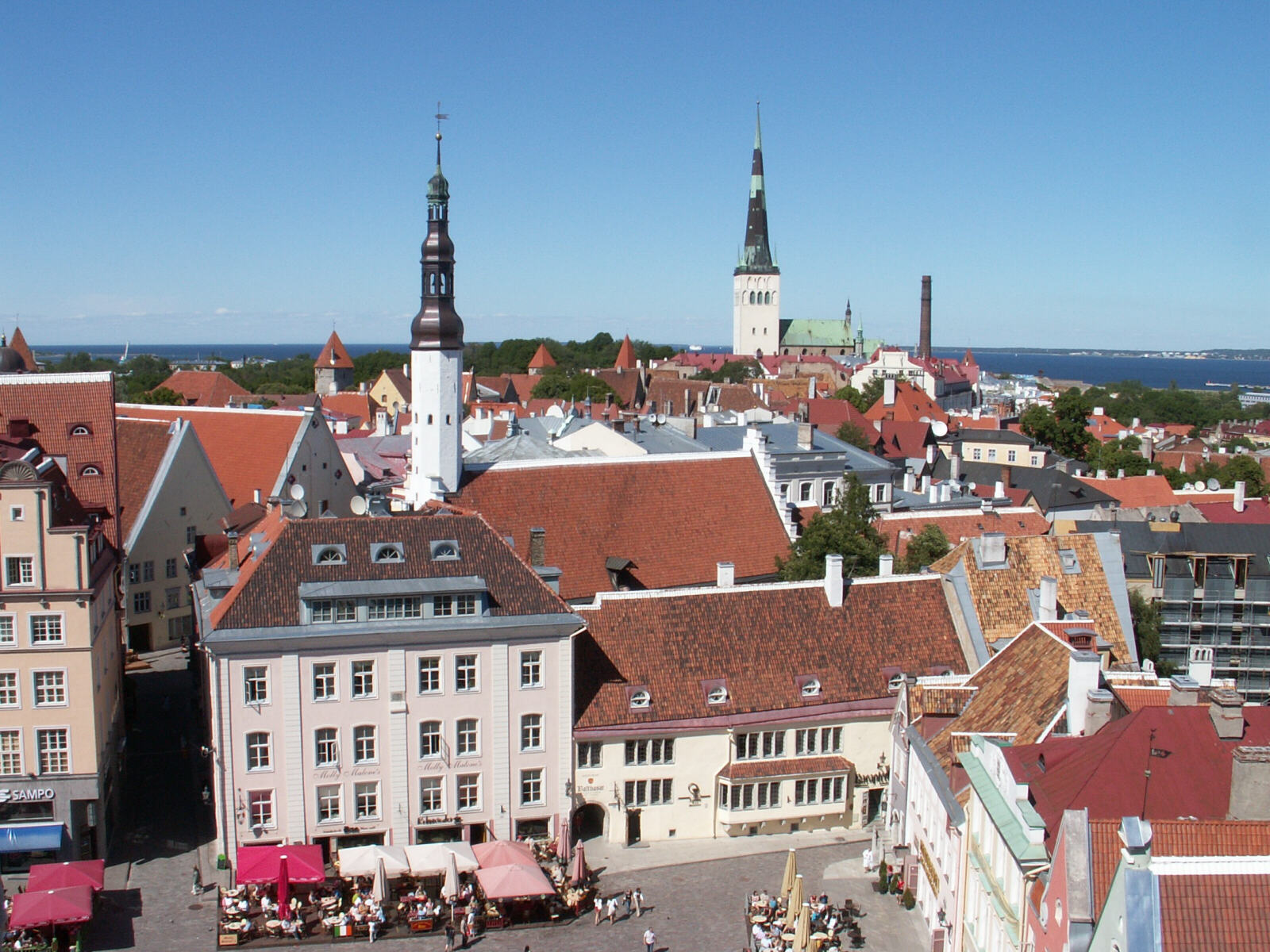 Central square and St Olaf's church from the tower of the town hall in Tallinn, Estonia