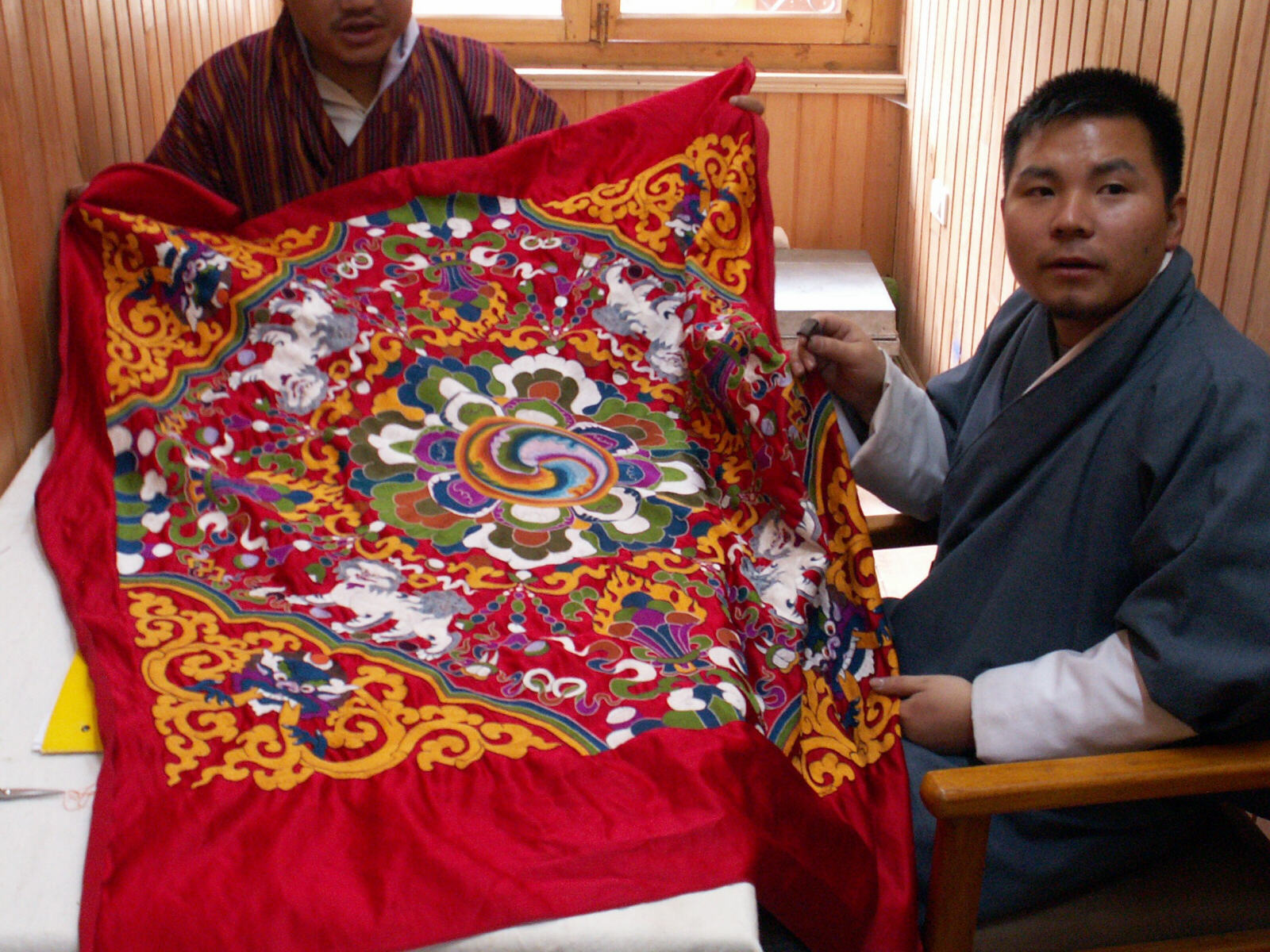 The embroidery for the king's coronation, Thimpu, Bhutan