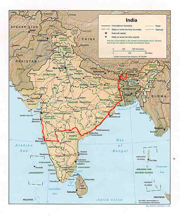 Our route from Bhutan to Bombay