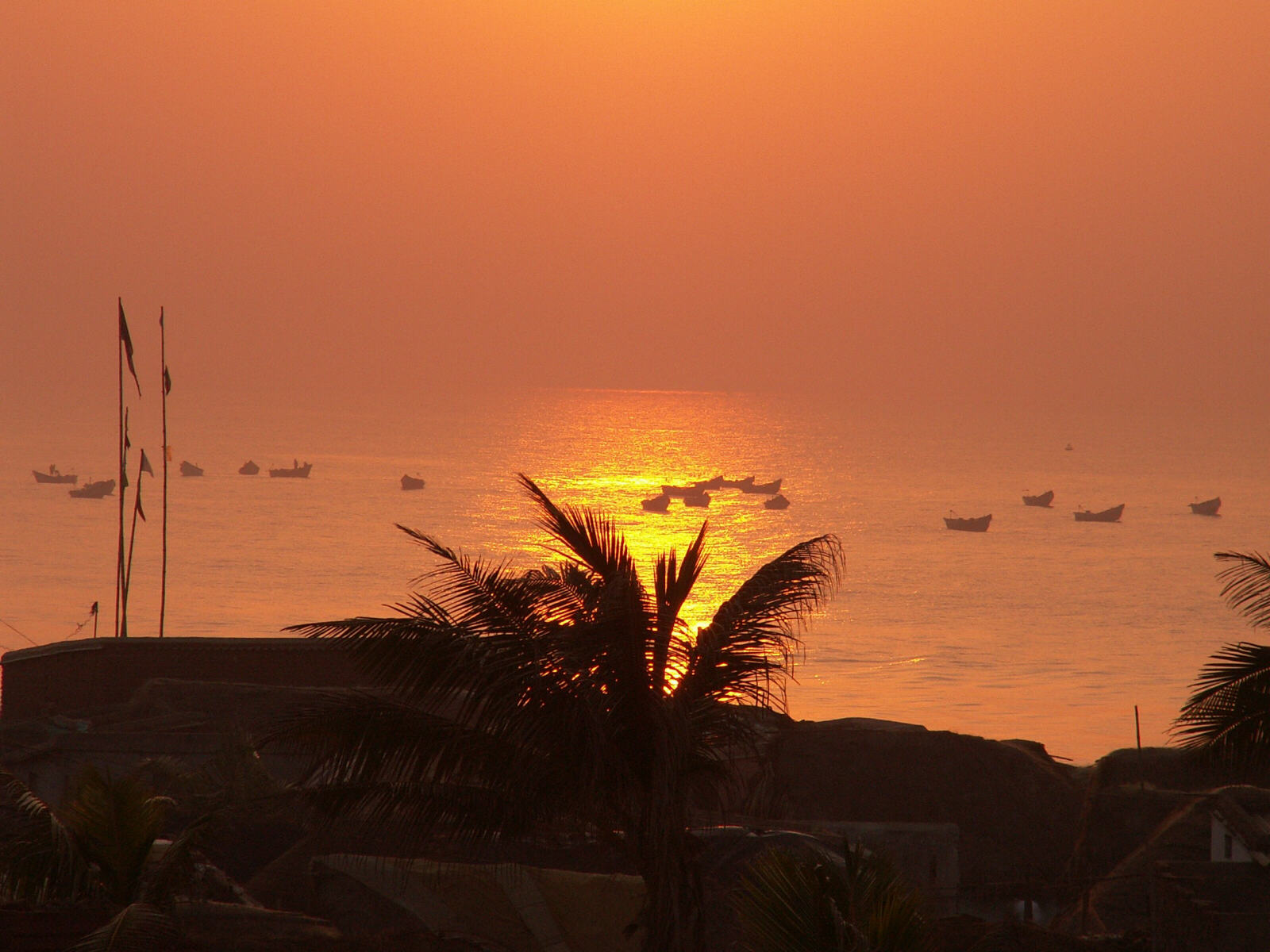 Sunset over the beach at Puri, India