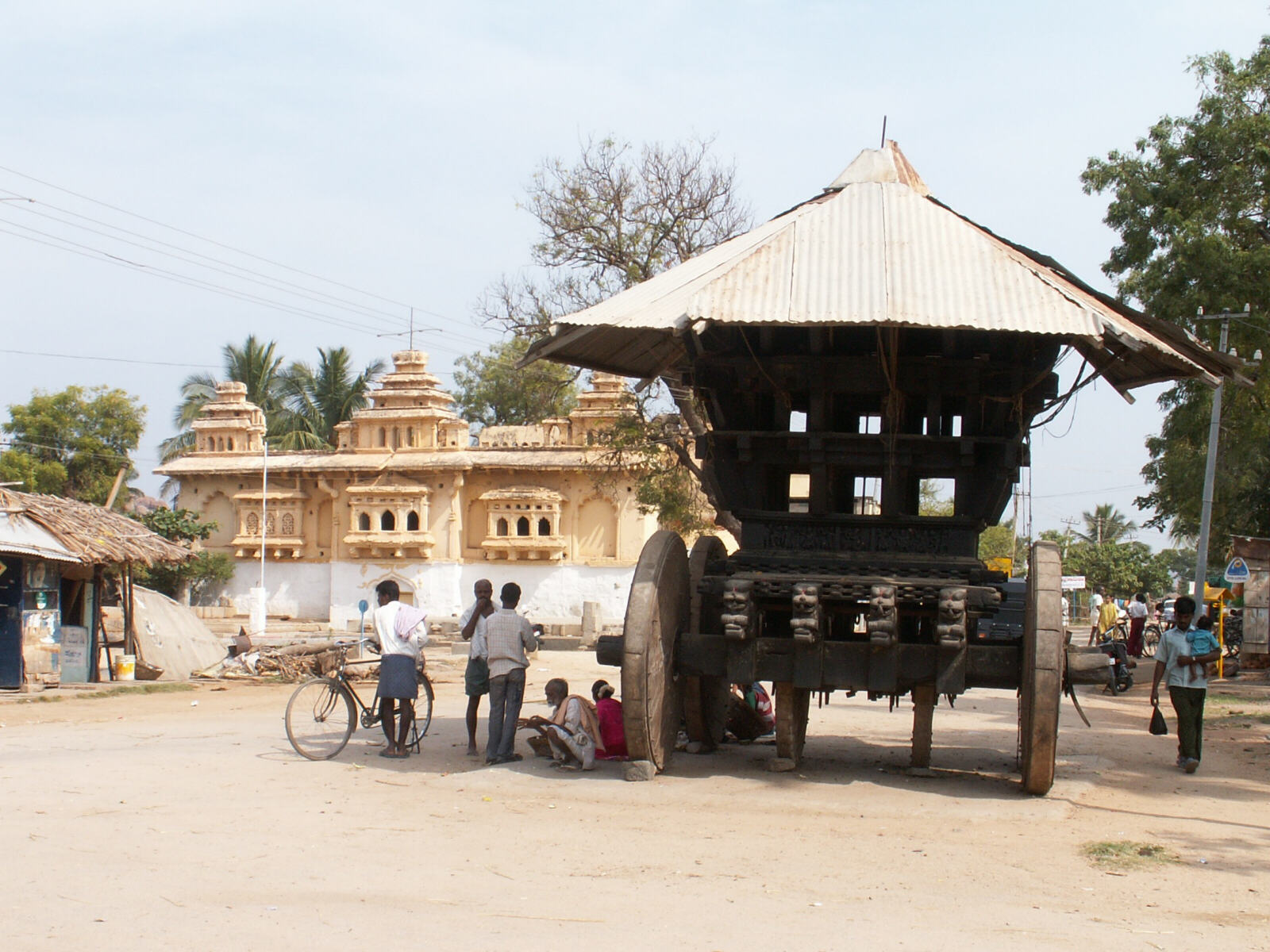 Wooden chariot and Queen's palace at Anegondi near Hampi, India