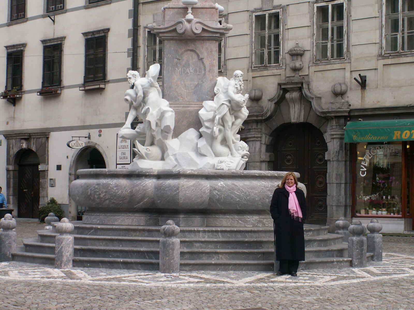 A fountain in the old town in Ljubljana, Slovenia