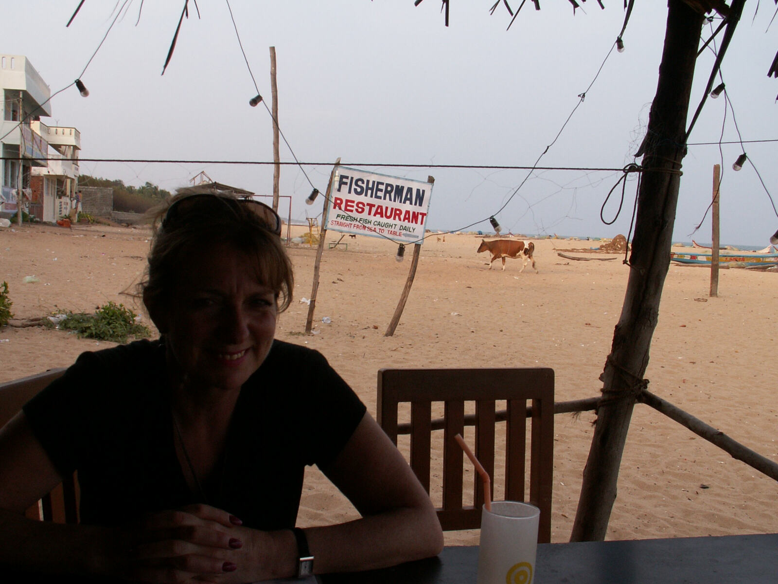 In a cafe on the beach at Mahabalipuram, Tamil Nadu