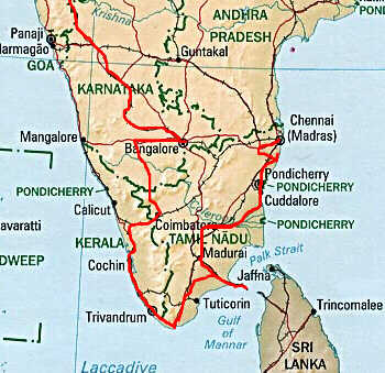 Our route through south India