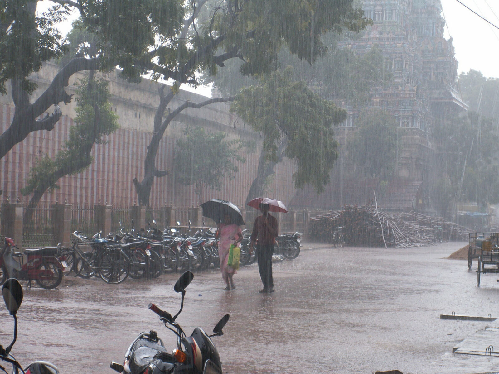 A sudden rainstorm in Madurai, Tamil Nadu, India