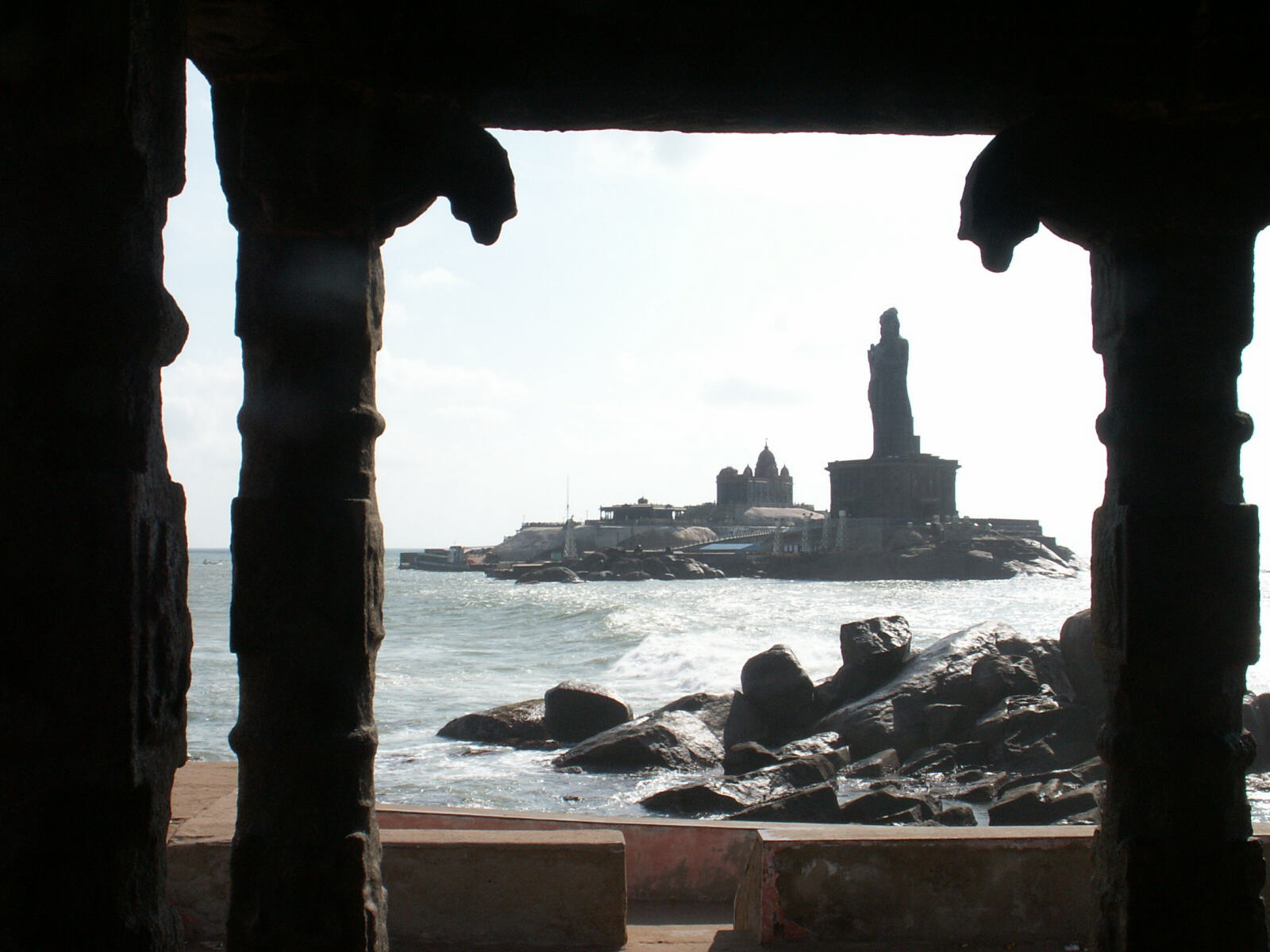 The Vivekananda Memorial seen from the southernmost tip of India at Kanyakumari