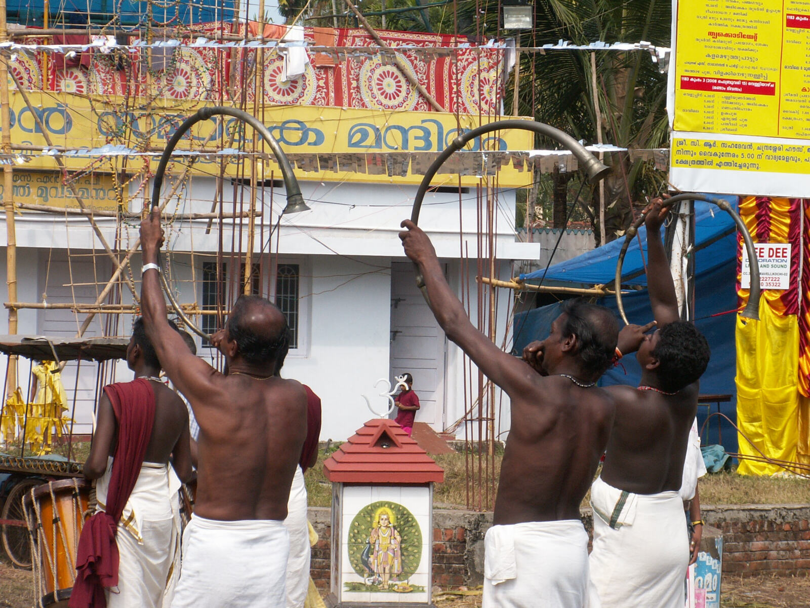 Horn players with the band in the elephant procession in Kochi, Kerala