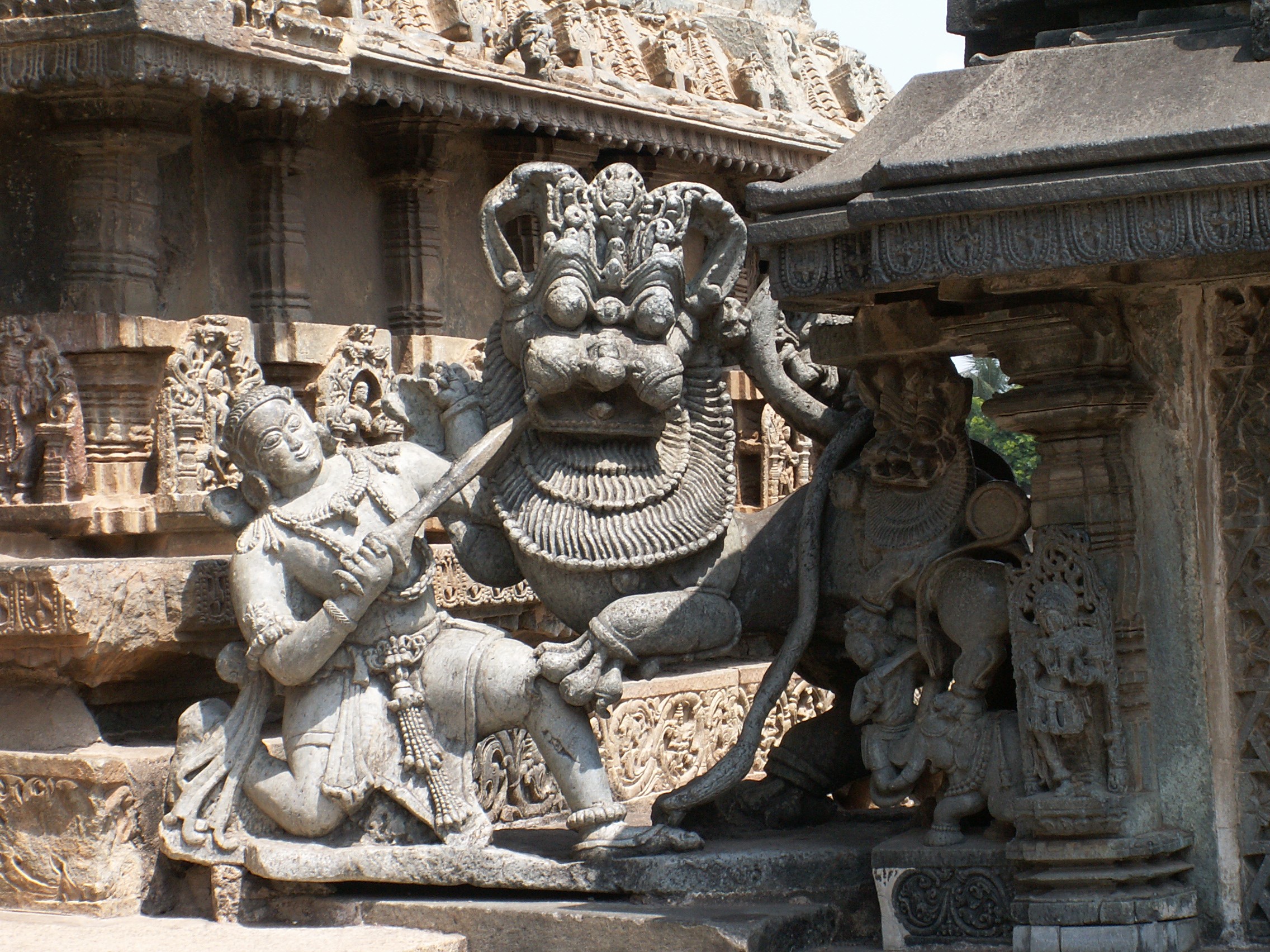 Statue at the entrance to Channekeshava temple in Belur, Karnataka, India