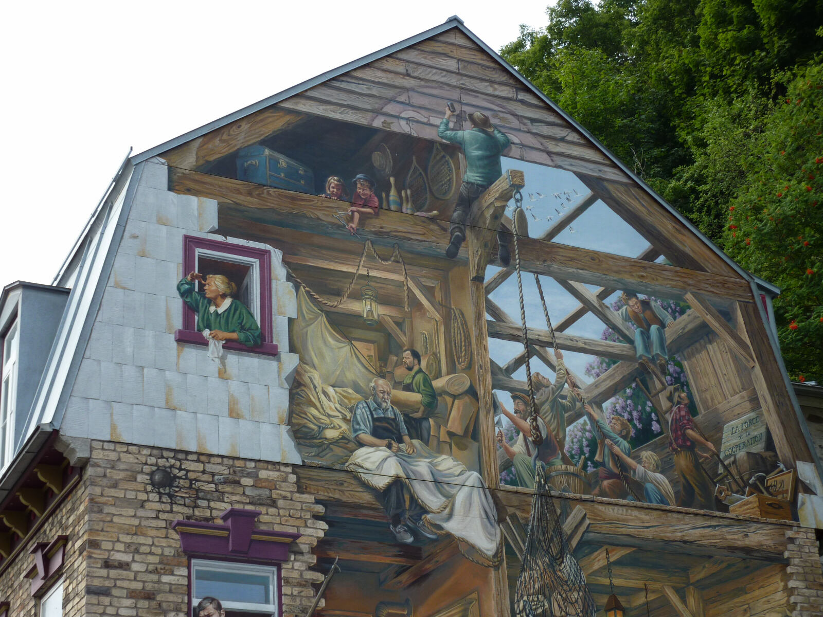 Elaborate mural on a house in Quebec, Canada