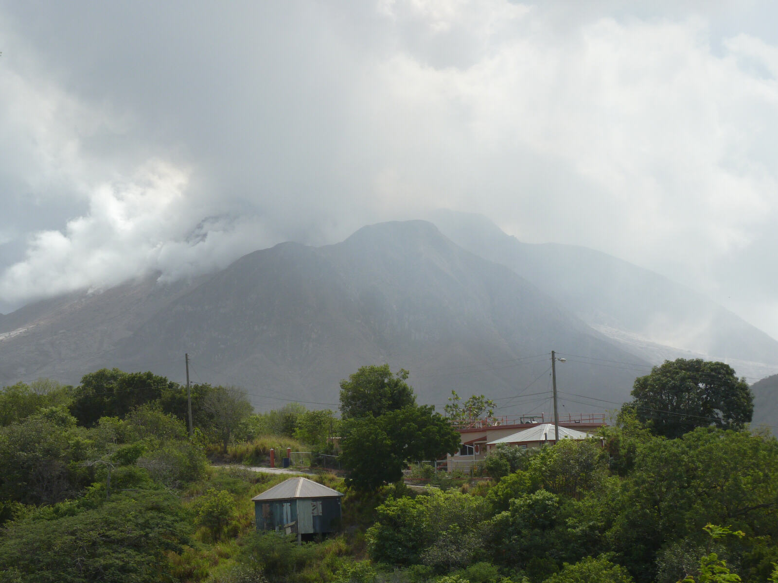 Volcanic ash obscuring the mountain in Montserrat, Caribbean