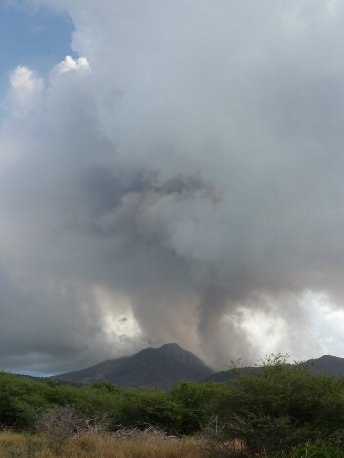 The volcano on Montserrat island puffing out ash