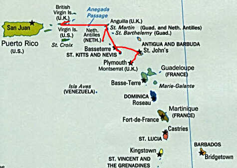 Our route through nine of the Leeward islands