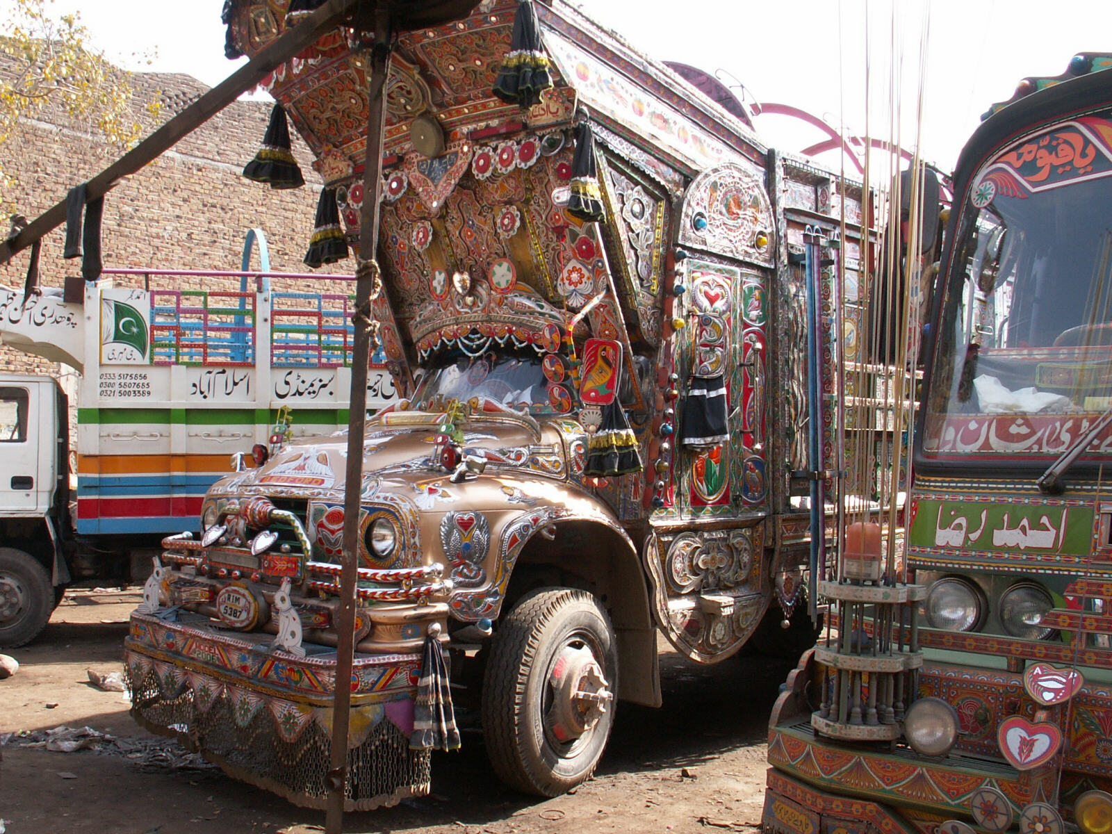 A lorry being decorated in Rawalpindi, Pakistan