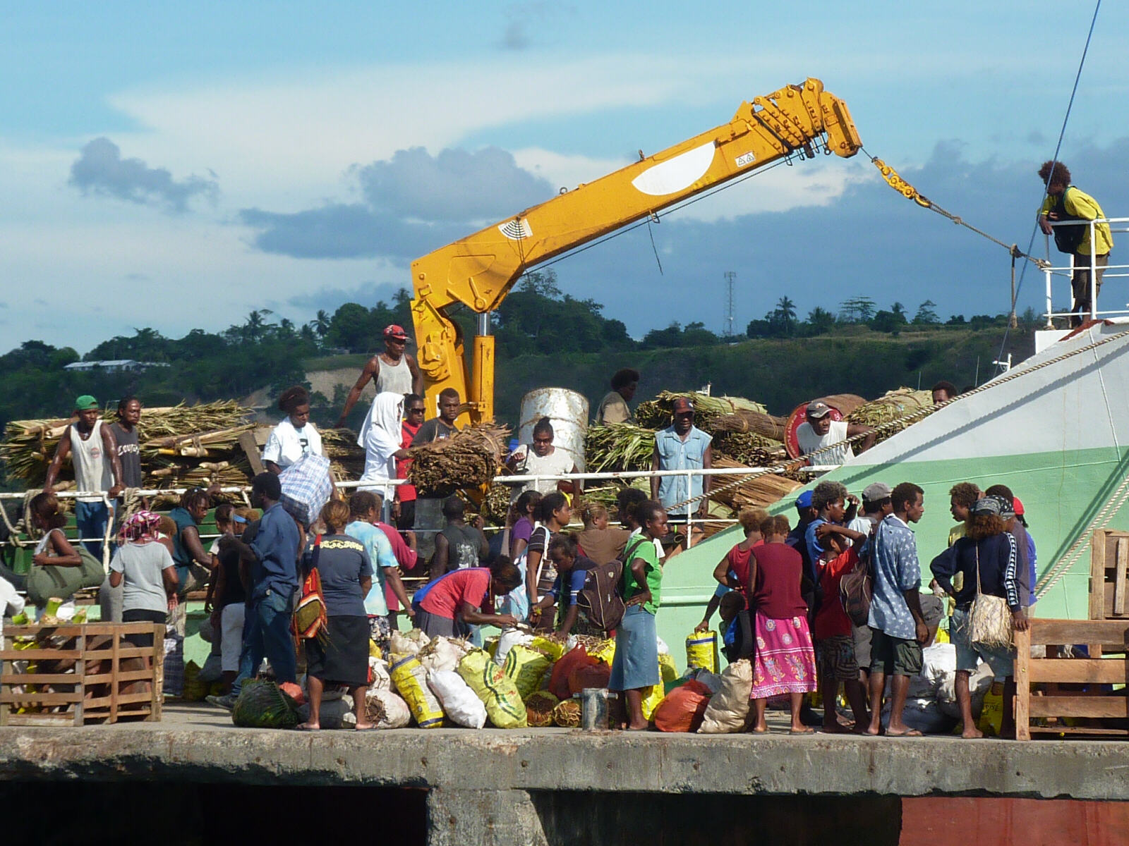 Disembarking from a ferry at Honiara, Solomon Islands