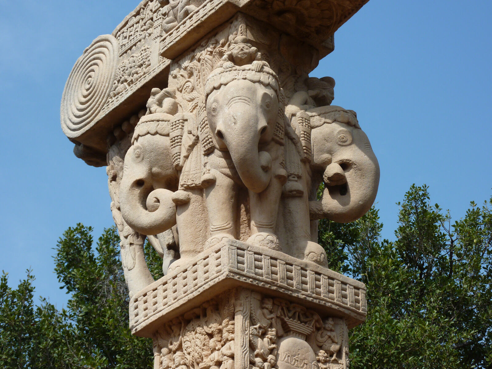A carving of elephants at Sanchi stupa, India