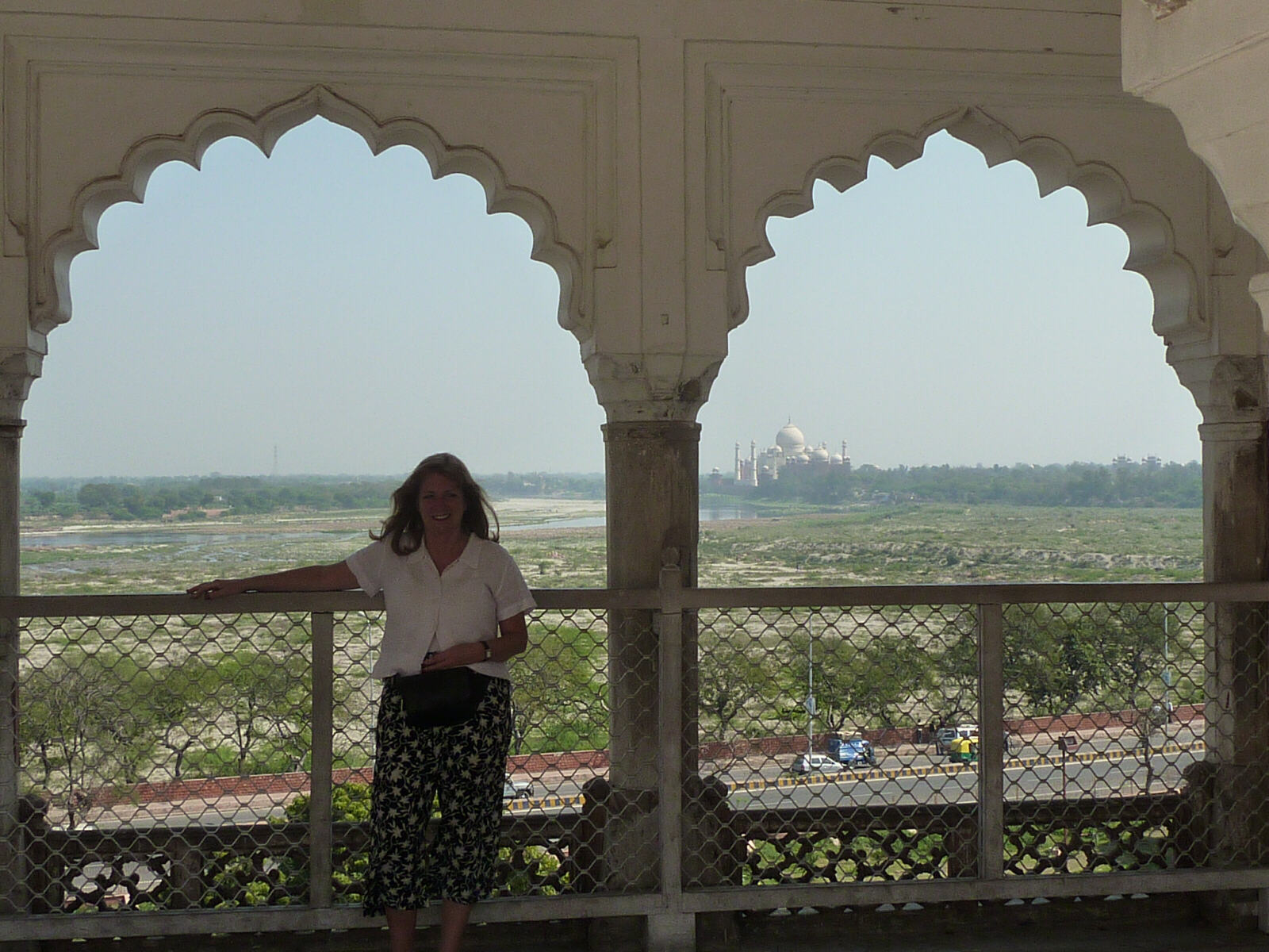 The Taj Mahal from a window in the Red Fort in Agra