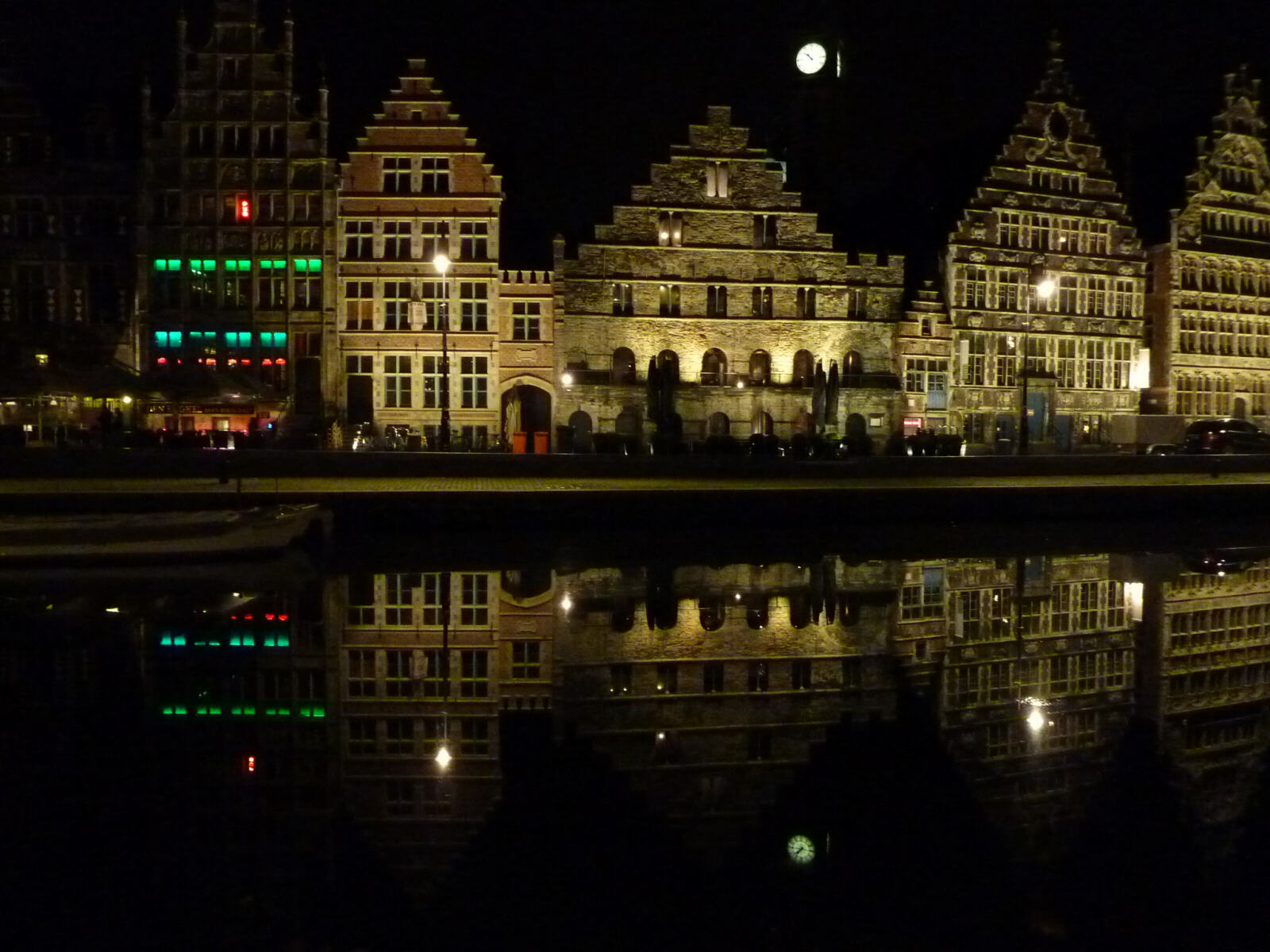 Nightime at the canalside in Ghent, Belgium