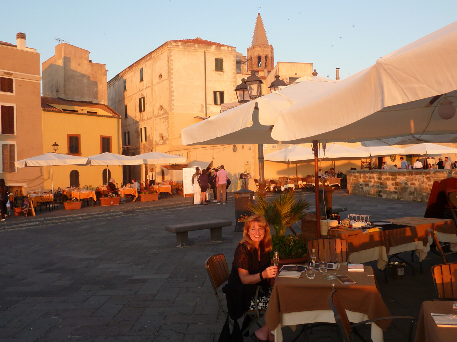 Dinner at a restaurant in the square, Alghero, Sardinia