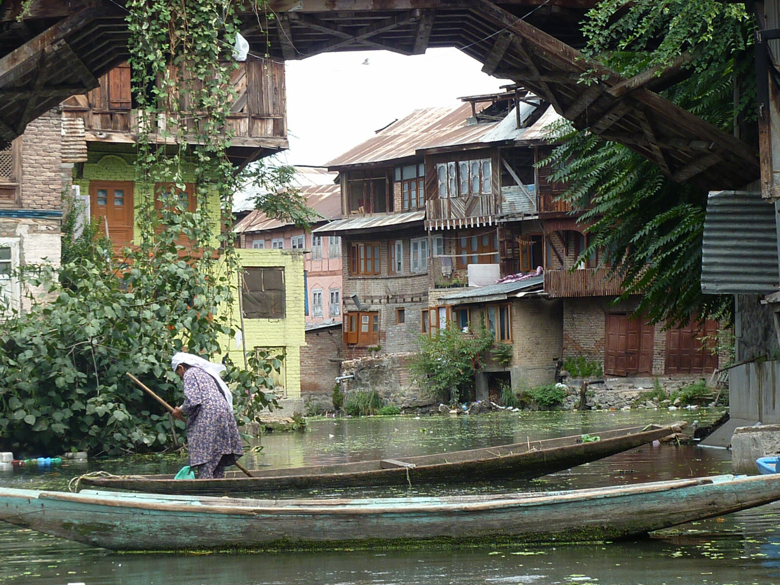 Canal through the old city in Srinagar, Kashmir, India