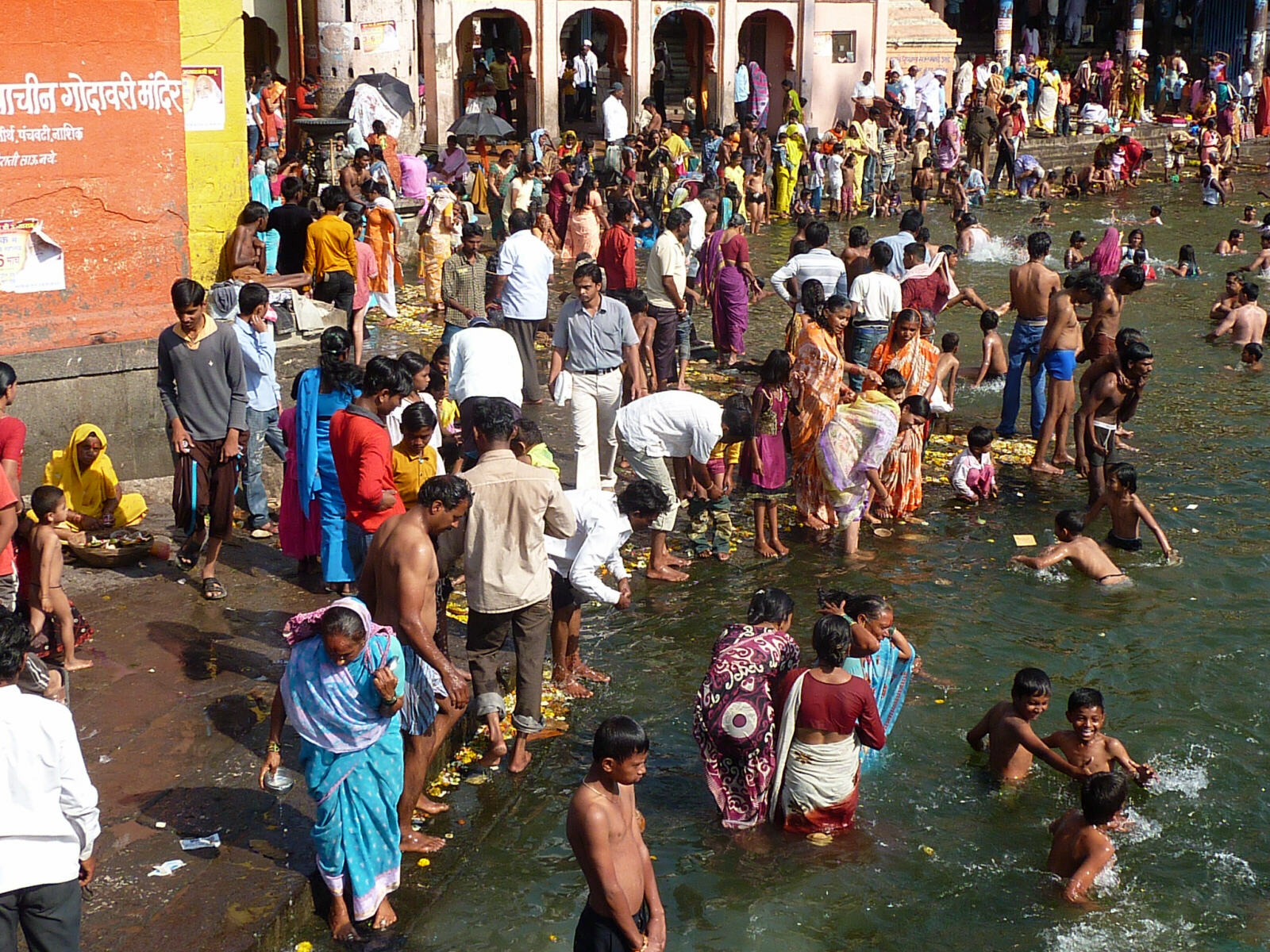 Pilgrims on the bathing ghats in Nasik, India