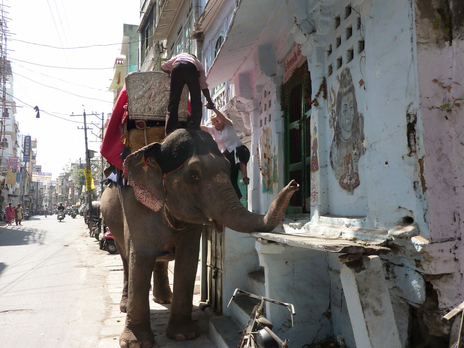 Ramu the elephant in a street in Udaipur, Rajasthan