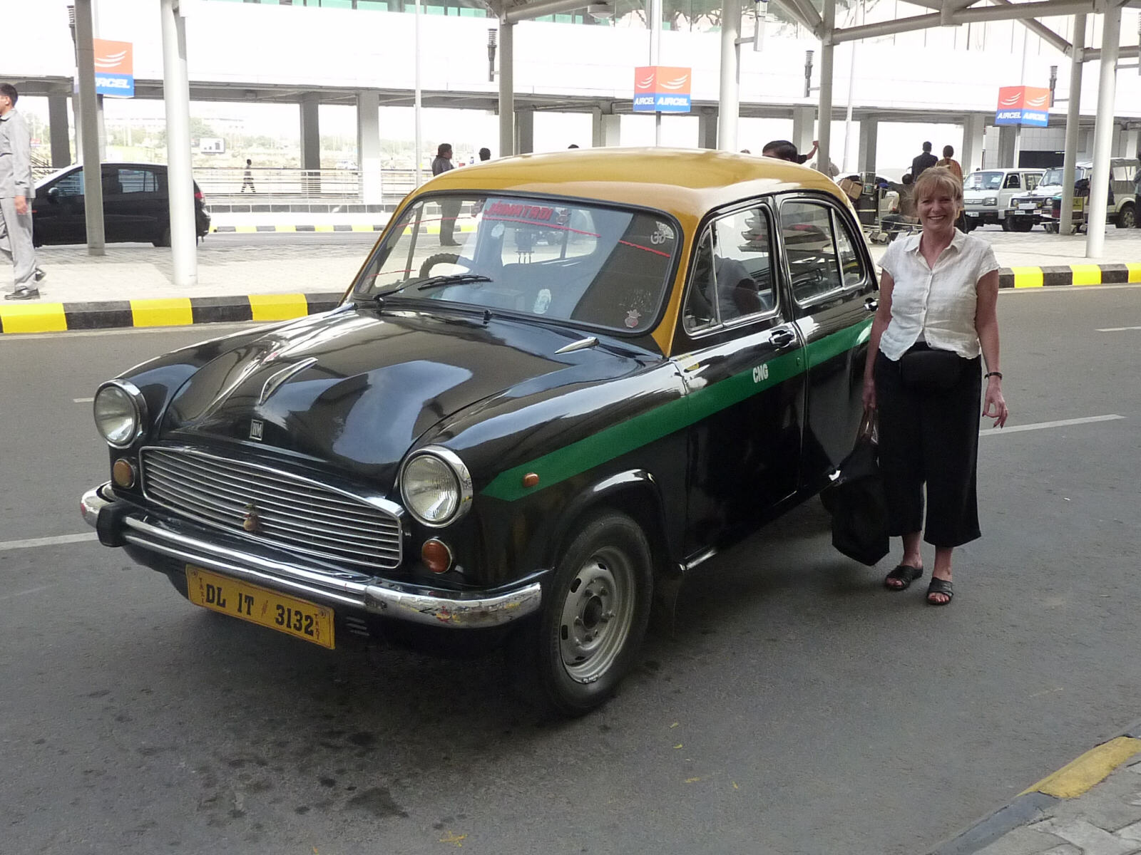 A classic Ambassador taxi at Delhi airport, India