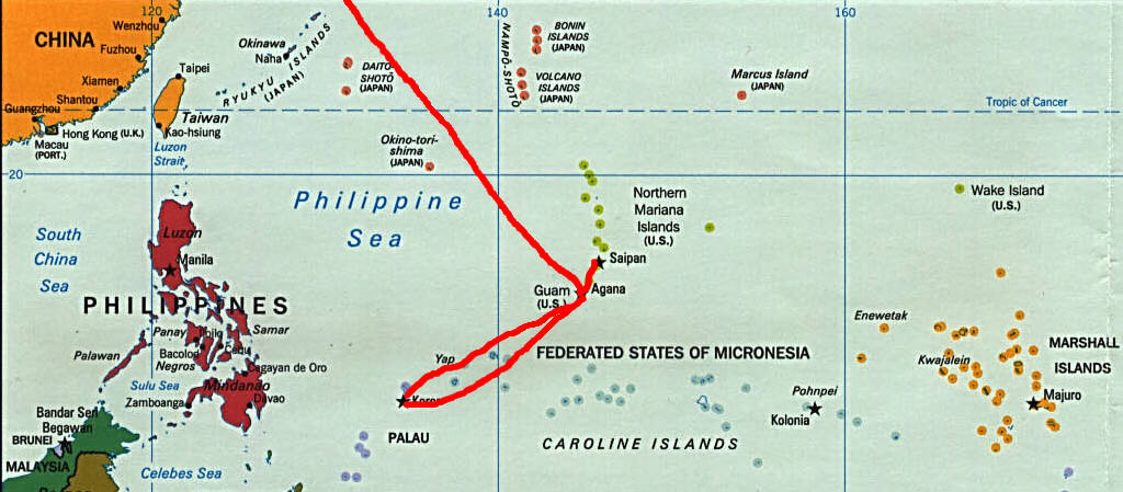 Our route round the North Pacific Micronesian islands