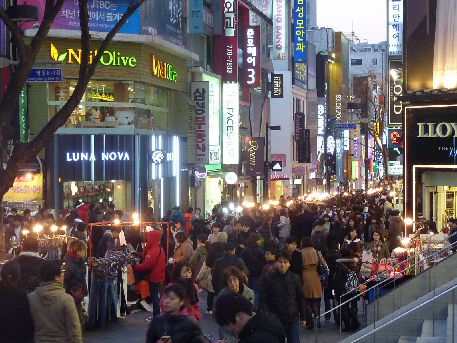Evening in Myeong Dong district, Seoul, South Korea