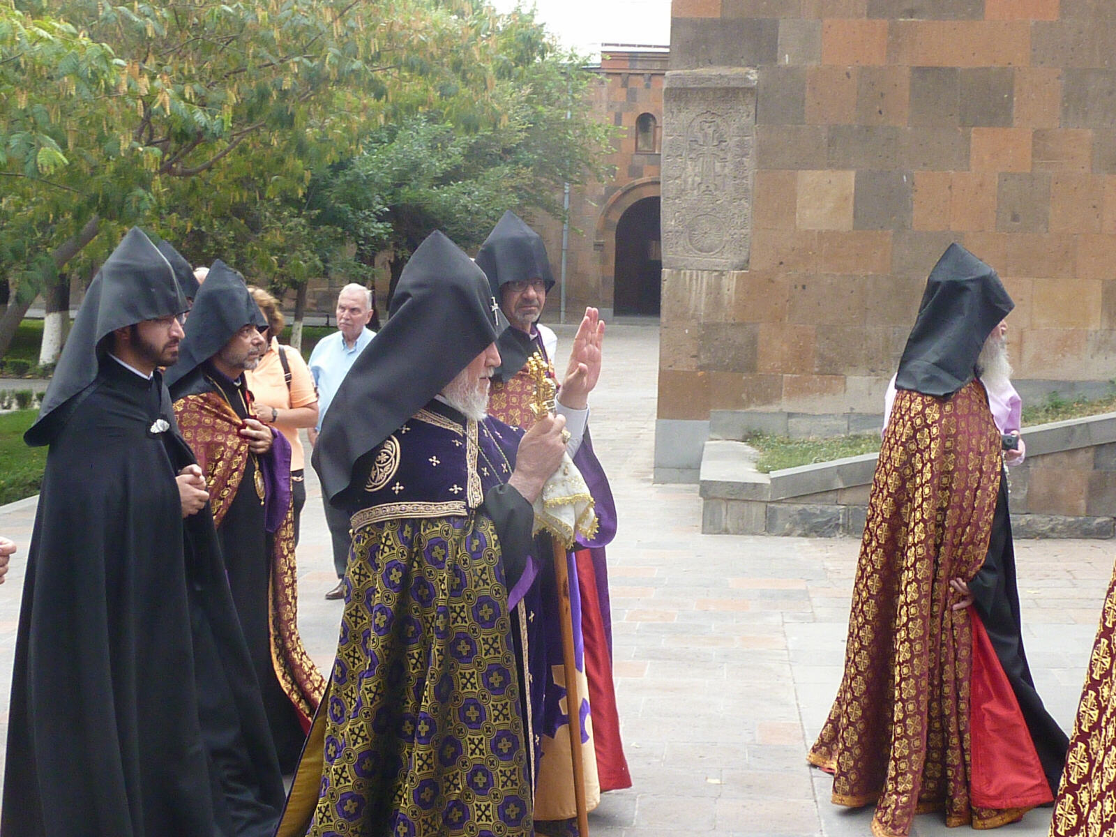 Priests blessing the crowds at Echmiadzin in Armenia