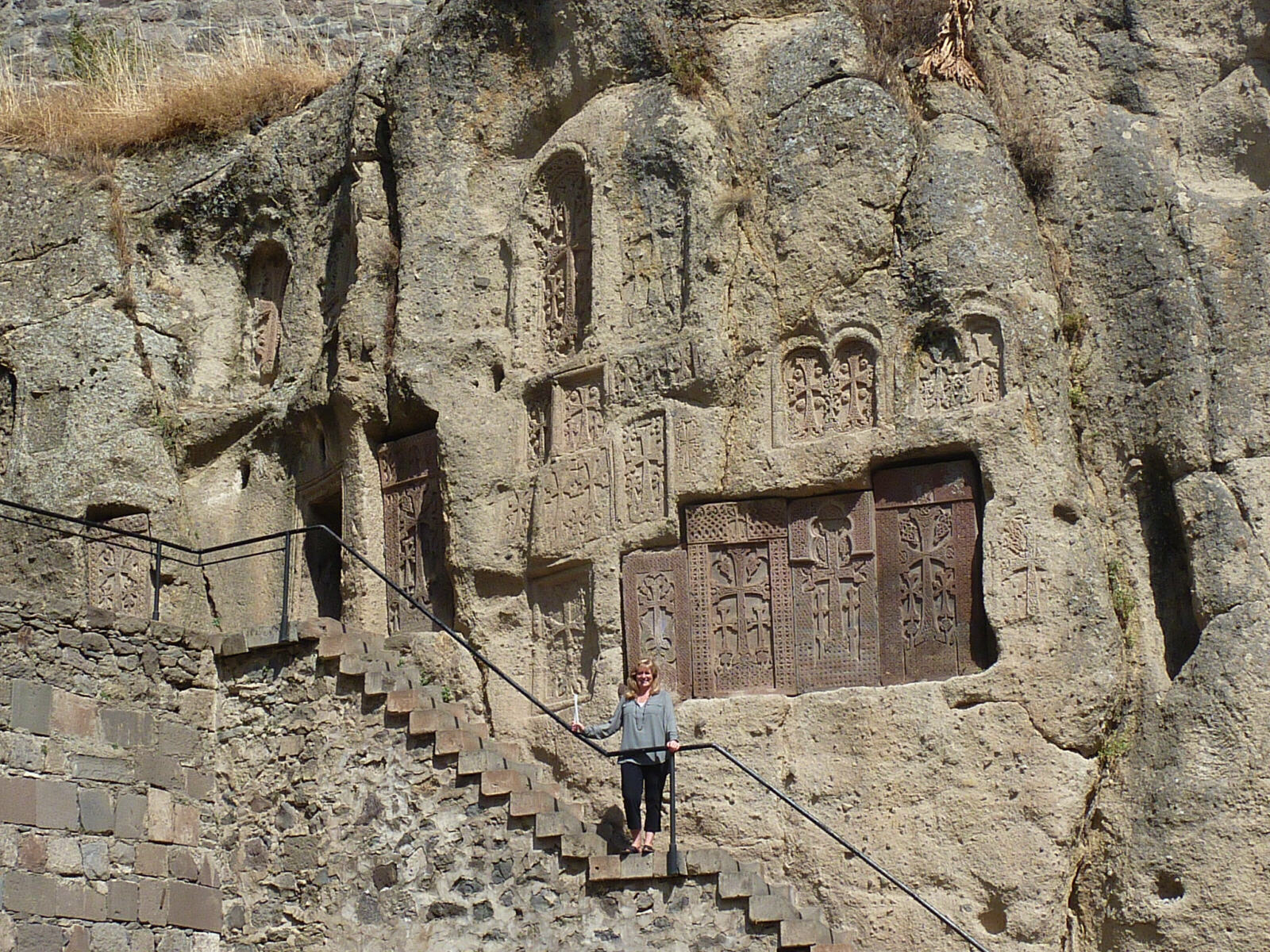 Rock carvings at Geghard monastery in Armenia