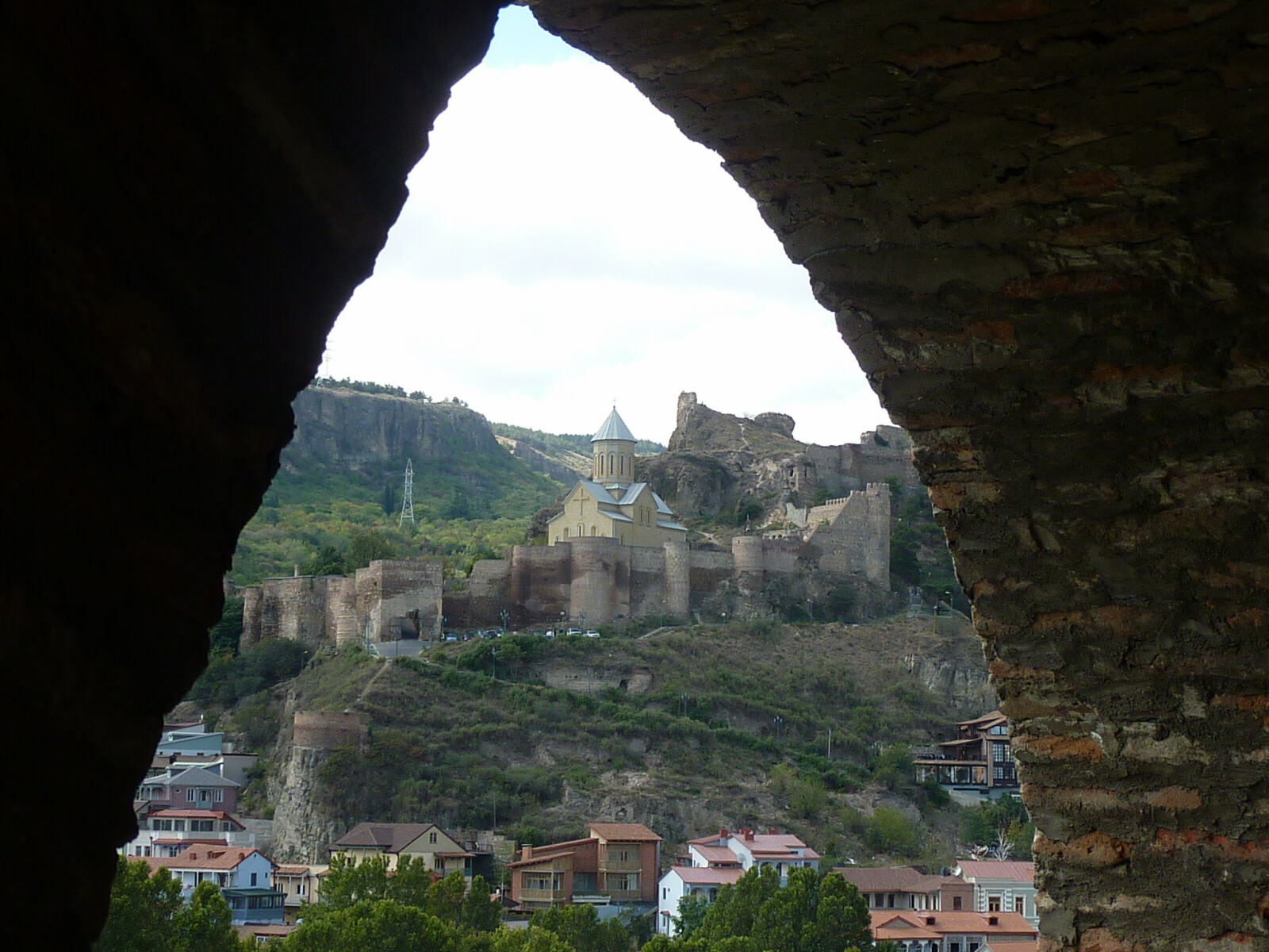 Narikala castle from Metekhi monastery in Tblisi, Georgia