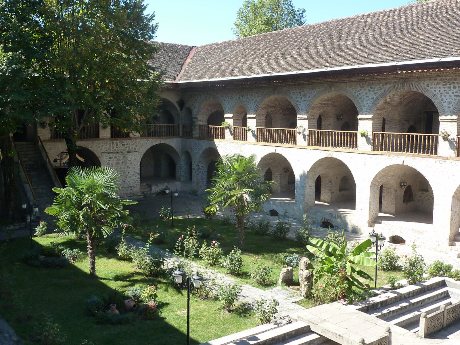 The courtyard of the Karavanseray hotel in Sheki, Azerbaijan