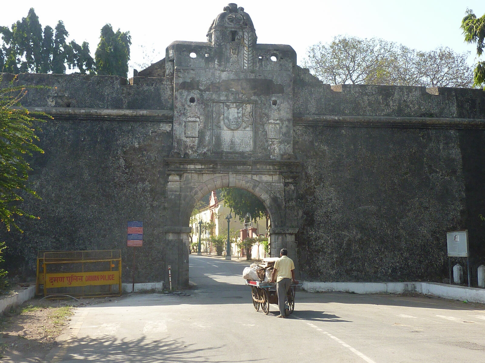 The north gate into the fort in Moti (big) Daman, India