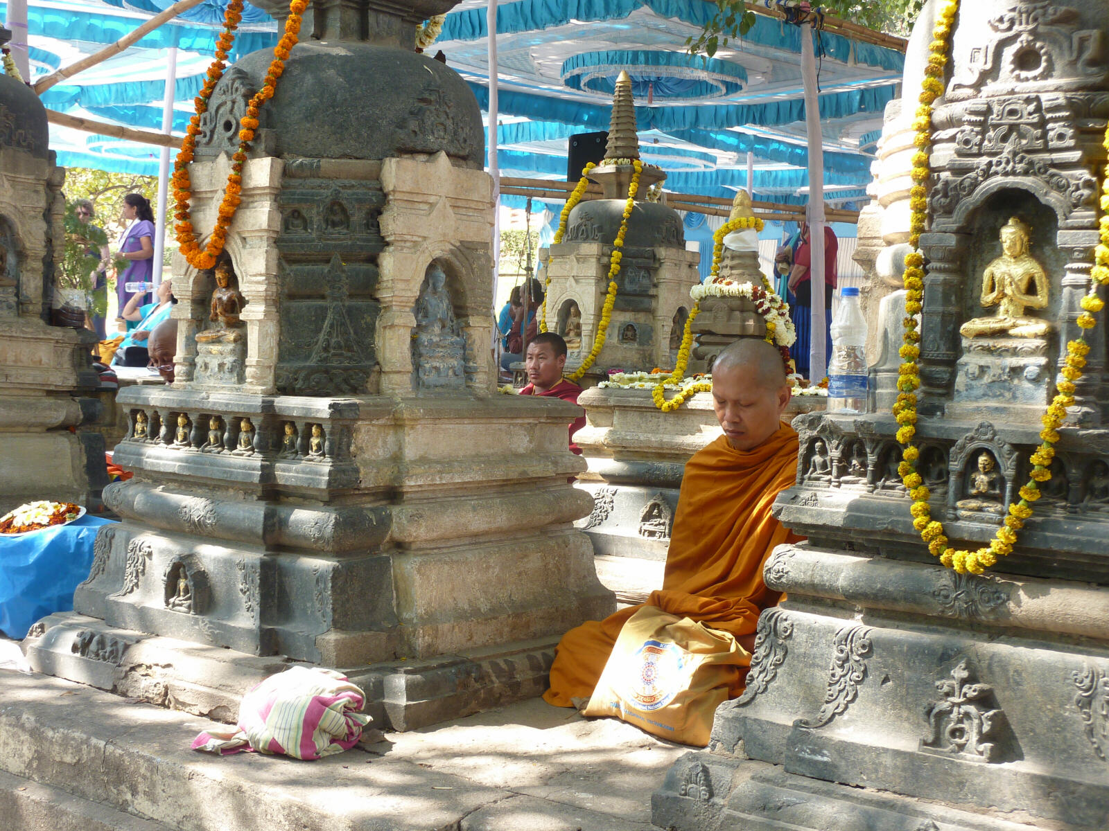 Stupas in the gardens of Mahabodi Temple, Bodhgaya