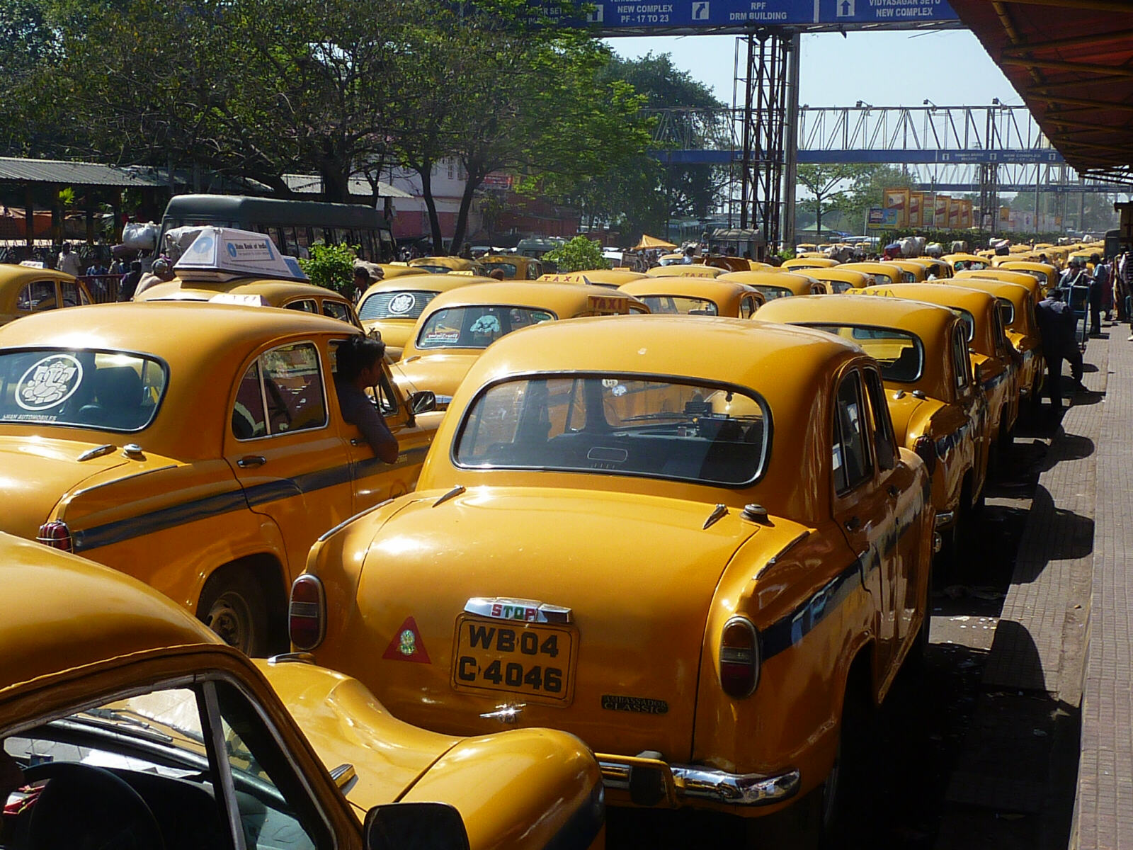 Plenty of Ambassador taxis at Howrah station, Calcutta