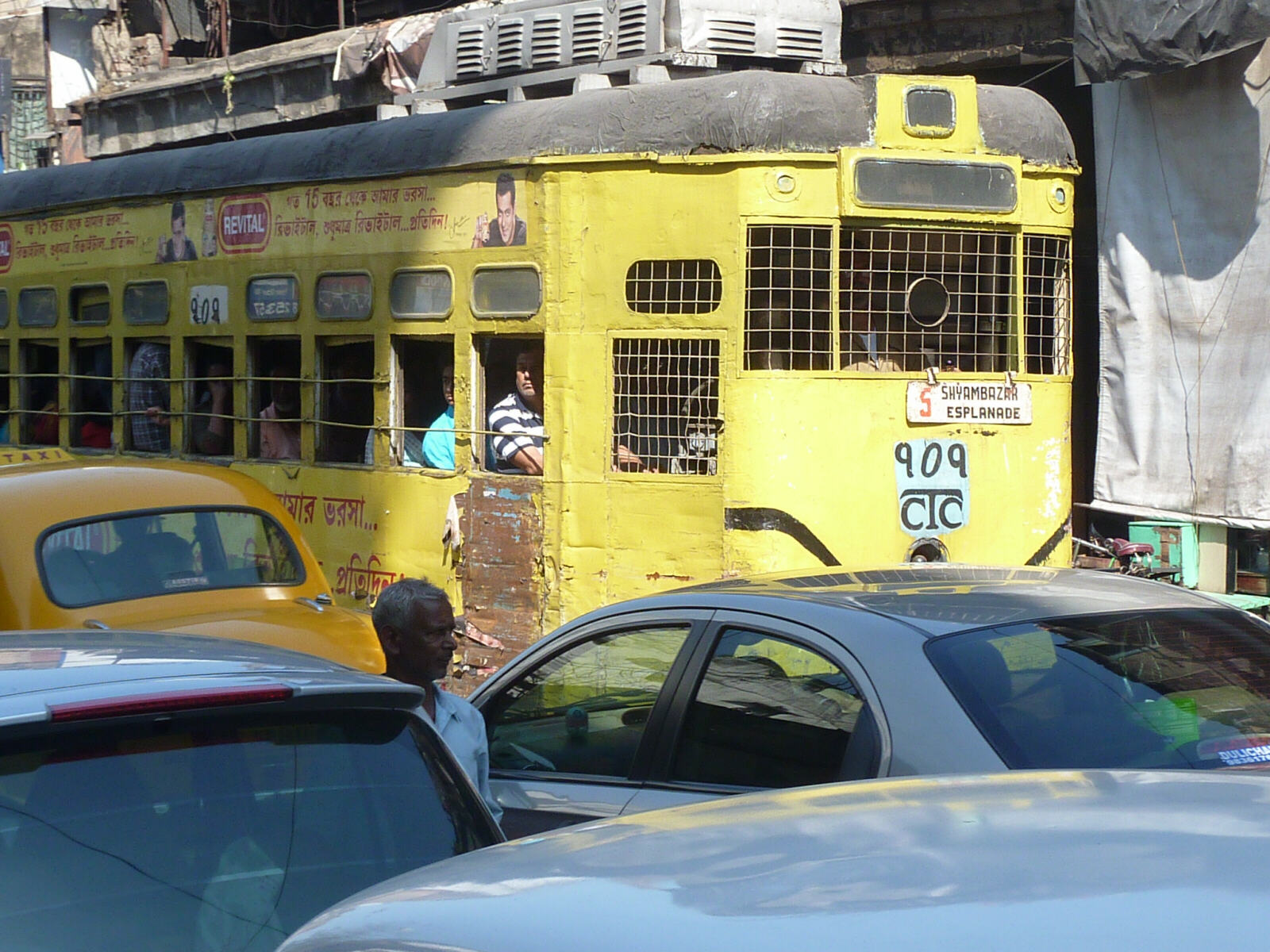 A tram in Wellesley Street, Calcutta, India