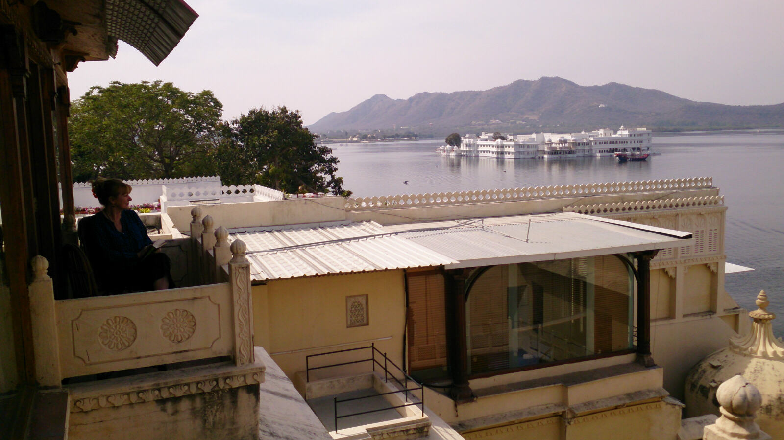 View of the lake and palace from Kankarwa Haveli, Udaipur, Rajasthan