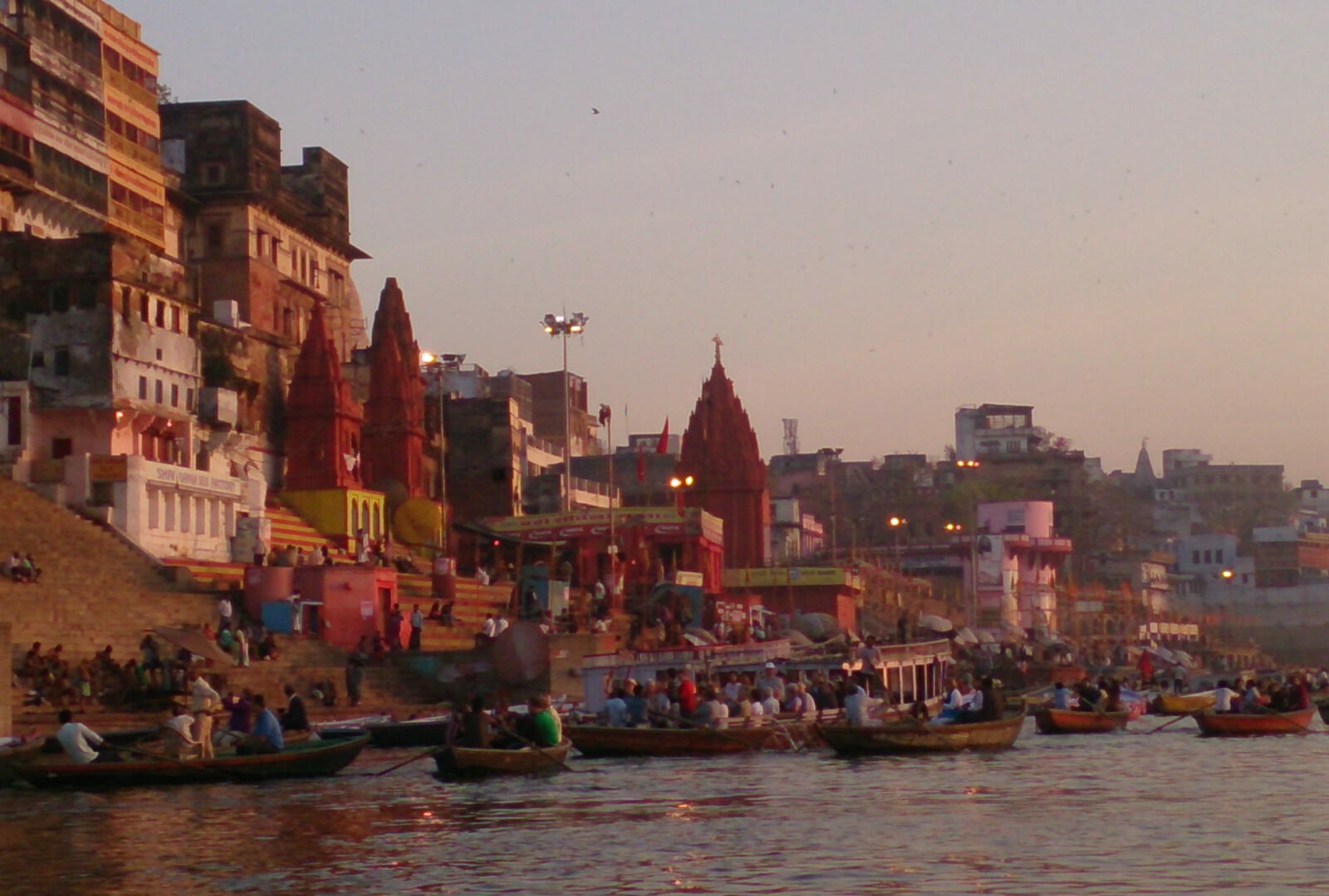 Sunrise on the Ganges riverfront in Varanasi, India