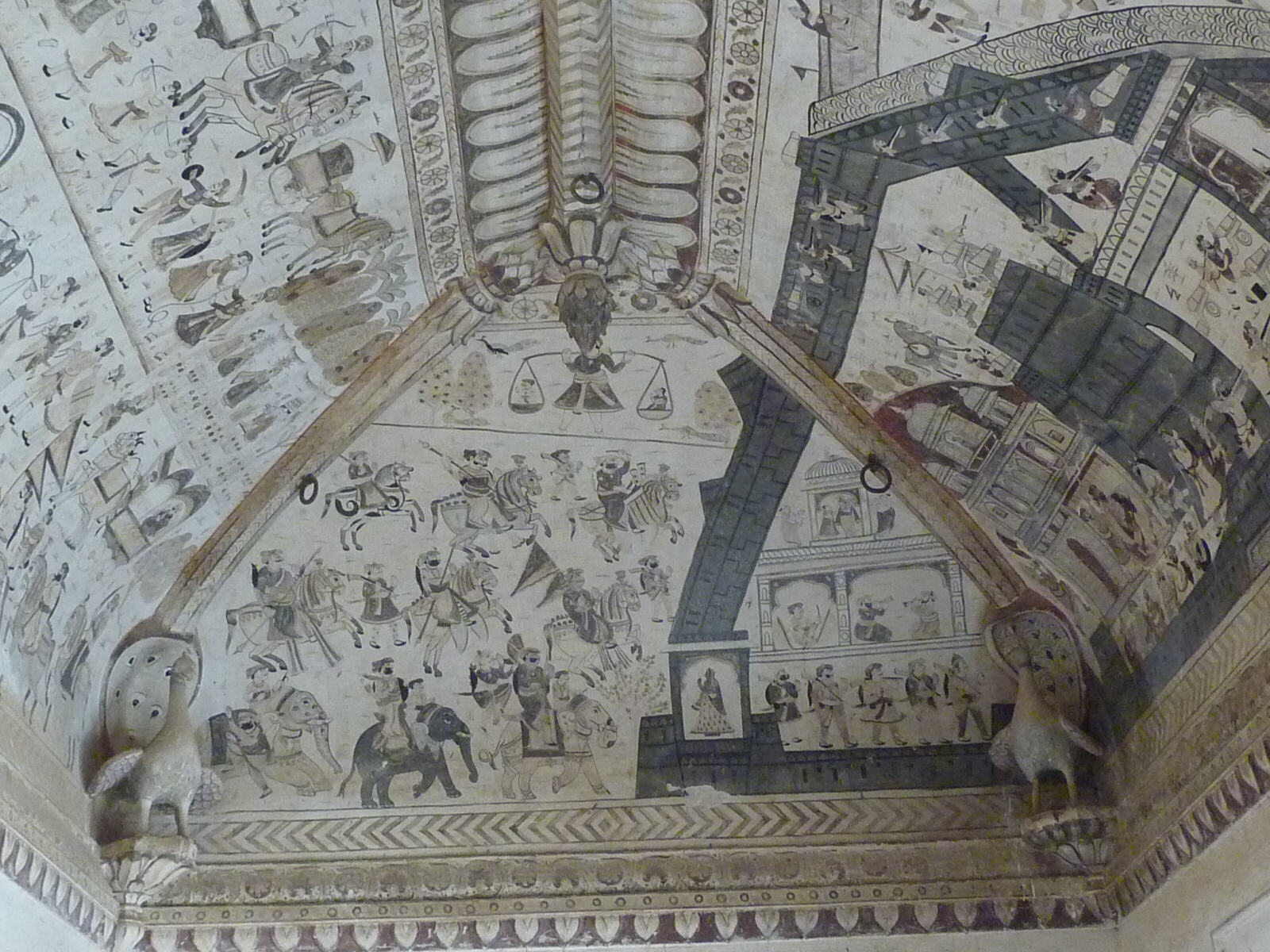 Painted ceilings in Laxminarayan temple, Orchha, India