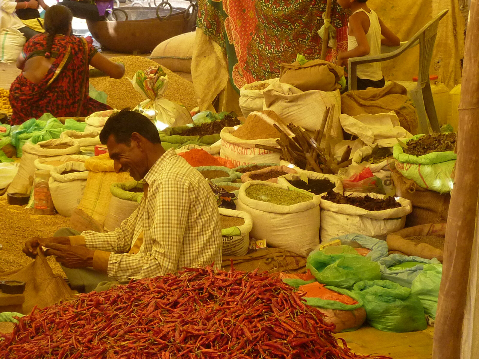 A spice stall in the 'festival market' in Khajuraho, India