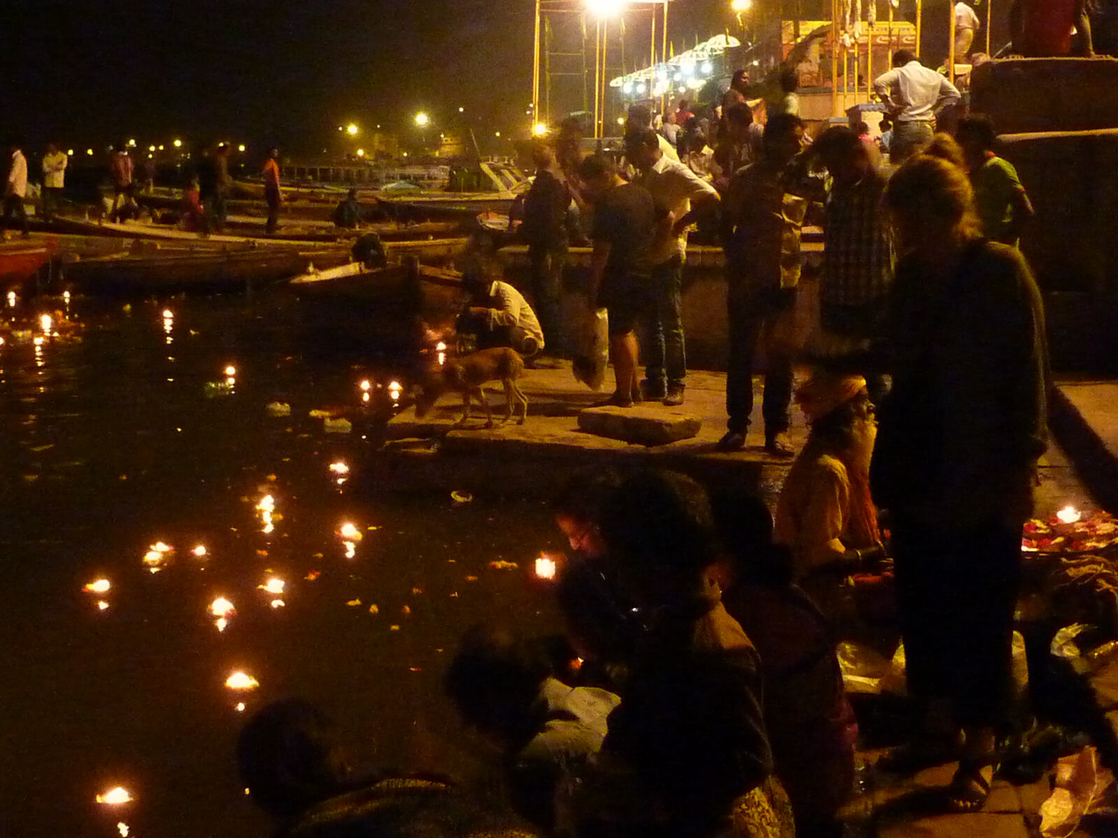 Candles on the river Ganges at Varanasi, India