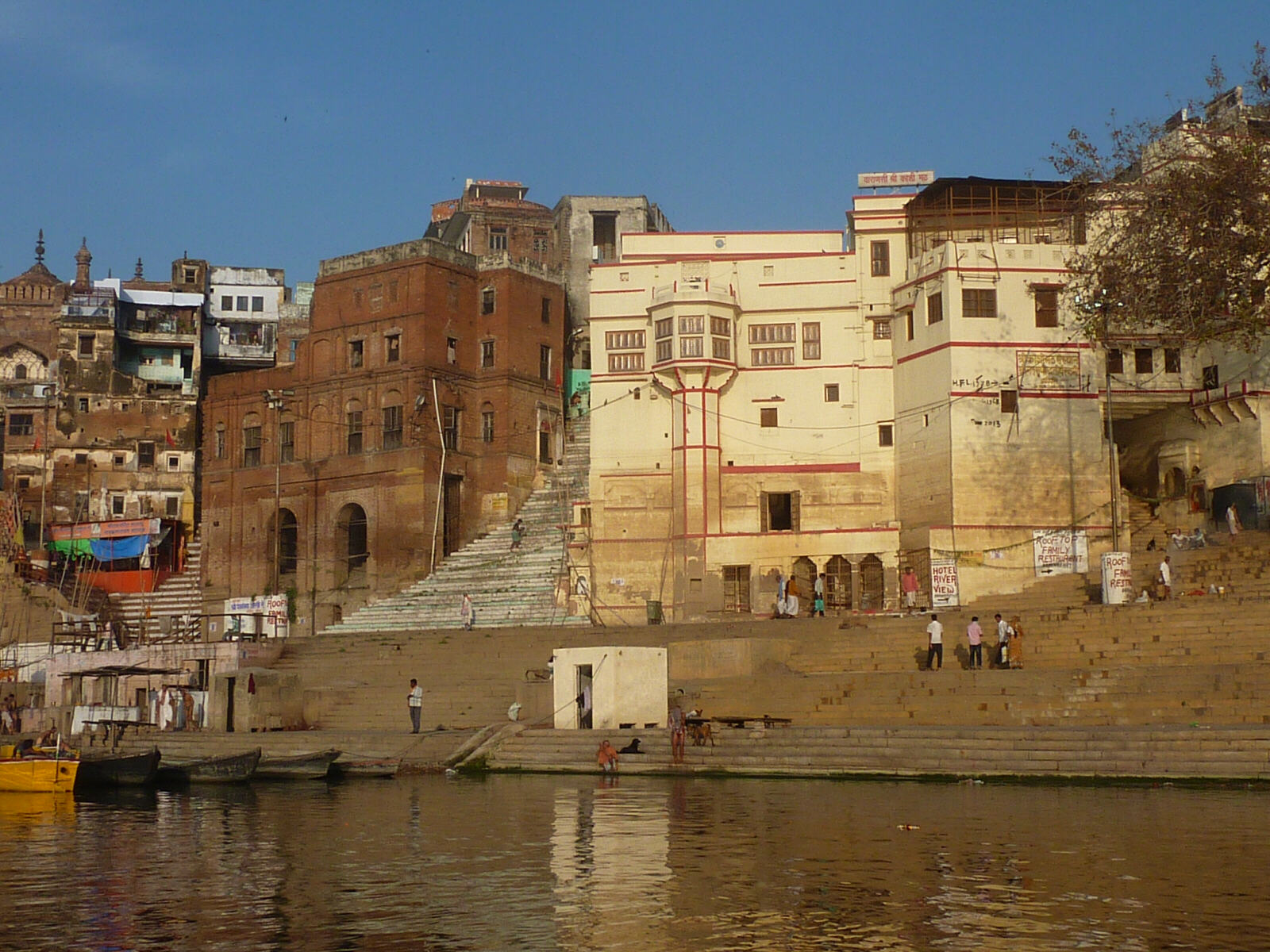 Monsoon flood-marks on buildings at the ghats in Varanasi, India