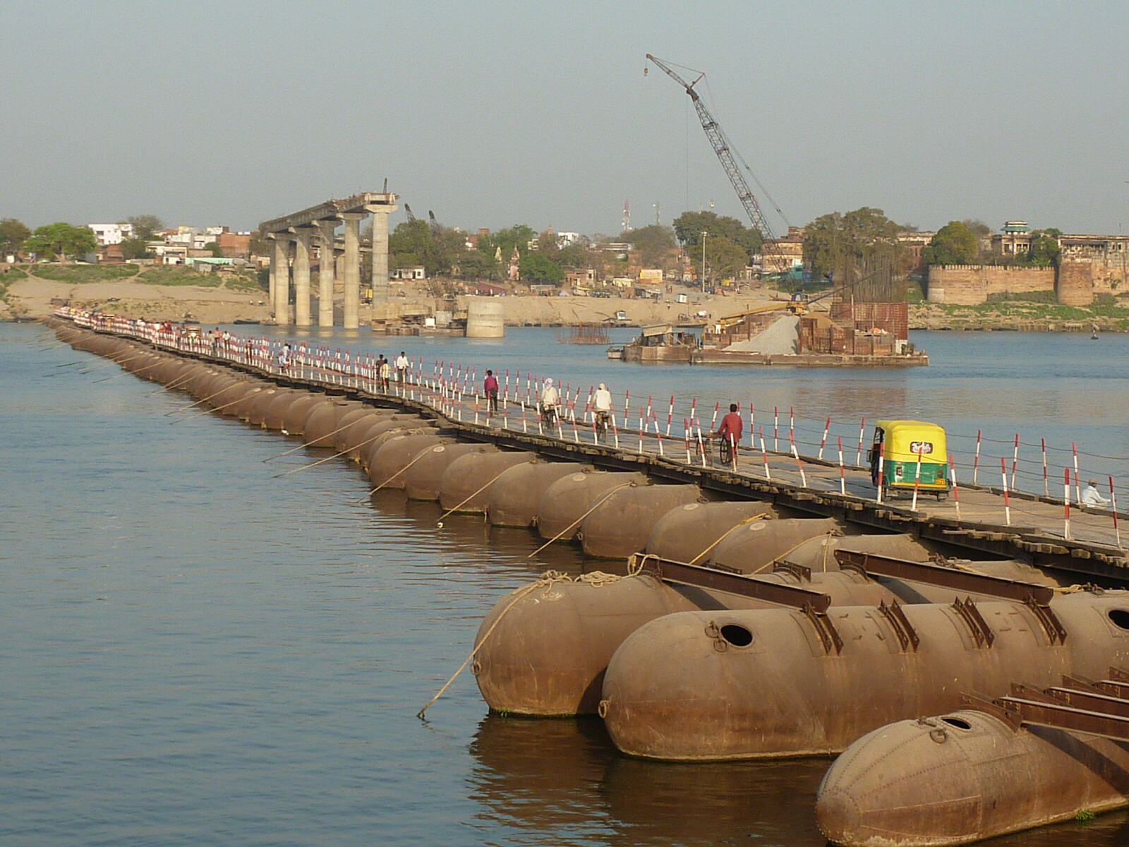 Pontoon bridge across the Ganges near Varanasi, India