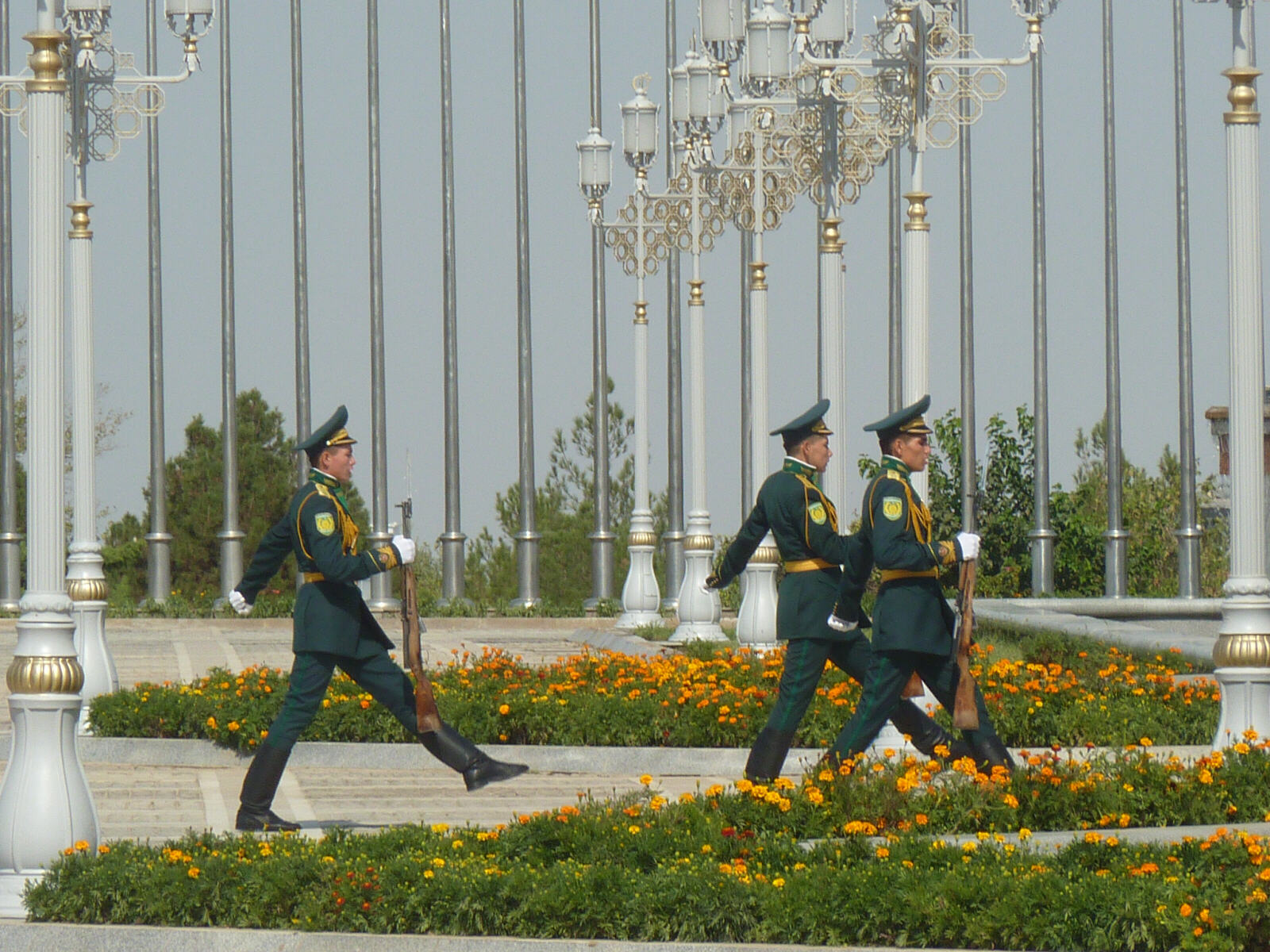 Changing the Guard at the Independence Monument in Ashgabat, Turkmenistan