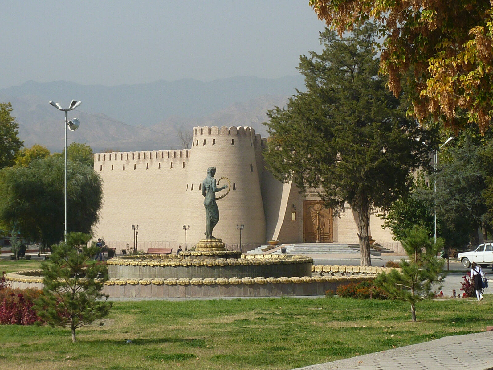 Opera Square and east gate of the citadel, Khojand, Tajikistan